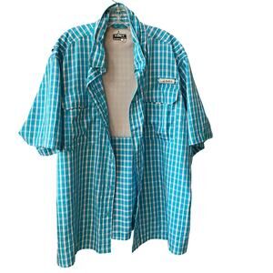 Habit Fishing Shirt Mens Size 2XL Blue Plaid Aqua Lightweight Button Down